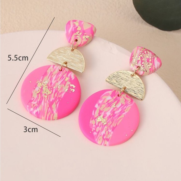 Pink and Gold Geometric Patchwork Earrings - Picture 3 of 3